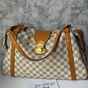 Louis Vuitton Tan and Cream Checkered Shoulder Bag